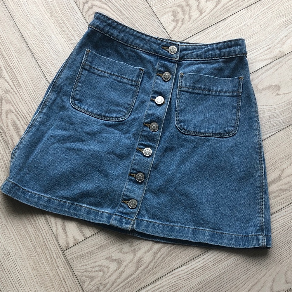 Brandy Melville Blue Button-Front A-Line Denim Skirt
